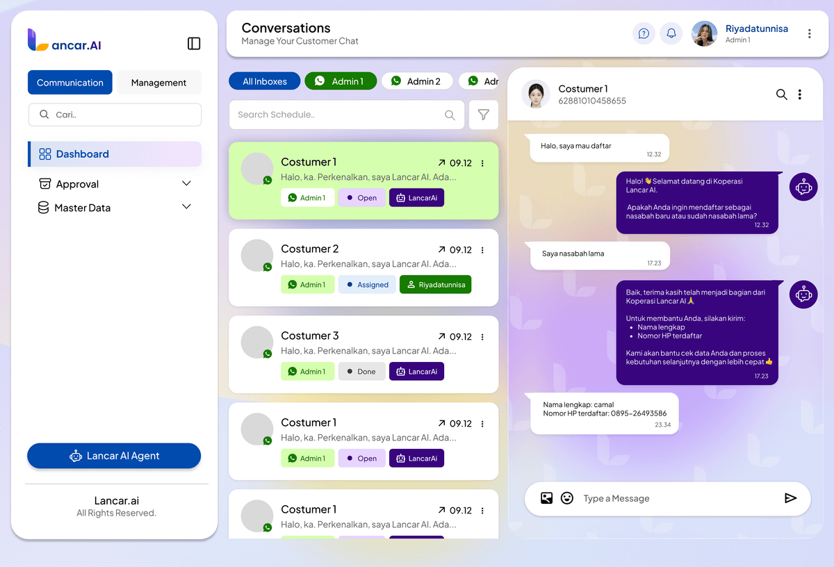 Dashboard Chat AI Lancar